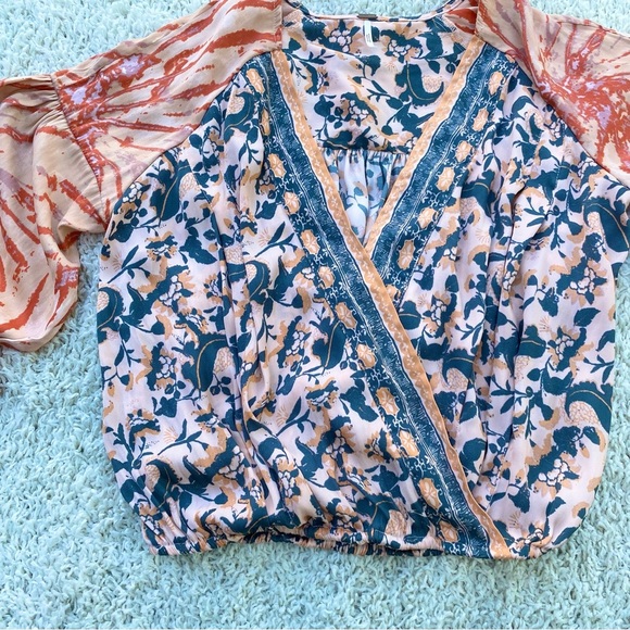 Free People Abstract Floral Print Crop Bohemian Blouse - Picture 2 of 7